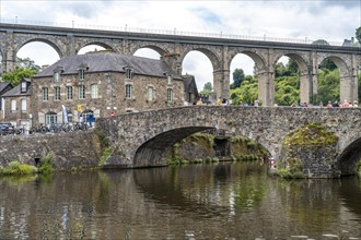Stone bridge over the river Rance and viaduct in Dinan