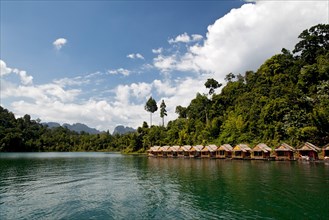 Raft huts on Lake Ratchaprabha or Lake Chiao Lan