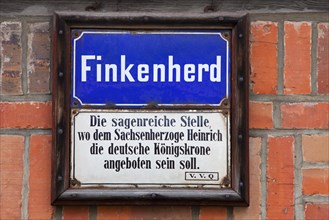 Finkenherd street sign in the town Quedlinburg