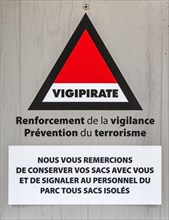 French Vigiparate sign preventing terrorism advising not to leave bags and rucksacks