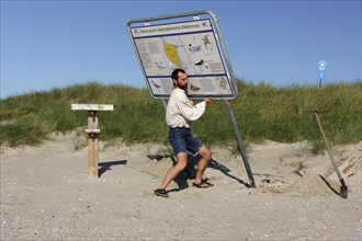 Putting up an information board for tourists