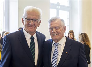 Ceremony at Neues Schloss to mark Winfried Kretschmann's 75th birthday. The politician from Buendnis 90-Die Gruenen has been Minister President of Baden-Wuerttemberg for twelve years. Congratulations ...