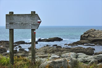 Signpost for GR footpath near Saint-Guenole