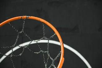 Close up metallic basketball hoop
