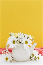 Decoration with white daisies yellow background