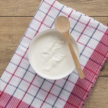 Flat lay yogurt bowl composition