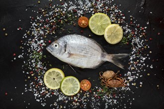 Top view fish with salt spices