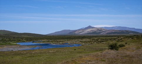 River landscape in front of Langjoekull glacier