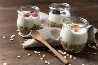 Natural yougurt with granola cereals fruits