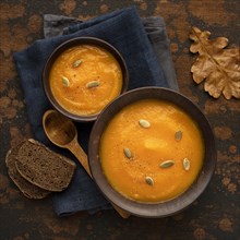 Autumn food pumpkin mushroom soup