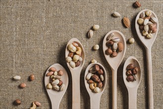 Various spoons with nuts