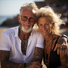 Middle-aged couple with tattoos on their upper arms