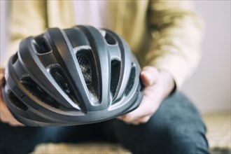 Man with bike helmet