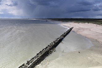 View from the radar tower of the island of Minsener Oog onto the eastern beach