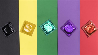 Top view condoms same colour background