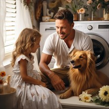 Family man doing the laundry