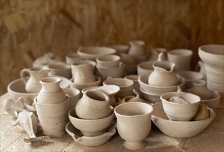 Pottery indoors workshop blurred background