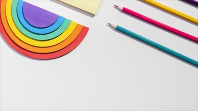 Stationery concept with sticky notes rainbow paper