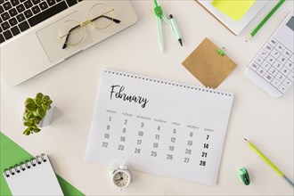 Top view desk calendar cute indoors plant