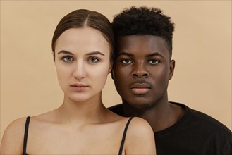 Interracial couple portrait close up