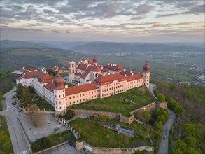 Aerial view of Goettweig Abbey at sunrise