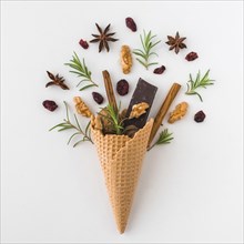 Spices near cone with chocolate