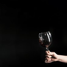 Crop hand holding glass wine
