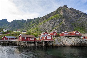Traditional red rorbuer wooden cabins
