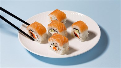 Plate with sushi rolls