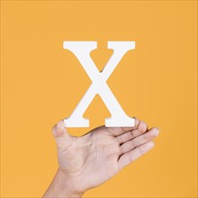Female hand showing white alphabet x