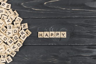 Happy word wooden background