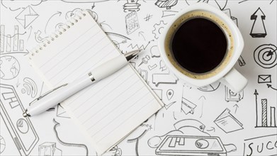 Top view coffee papel full doodles