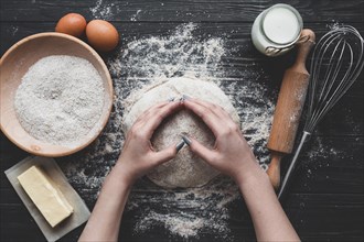 Woman making delicious bread loaf