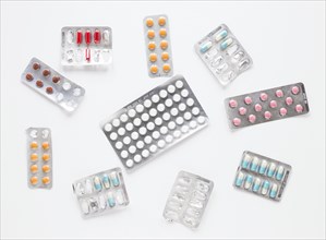Top view variety tablets painkillers