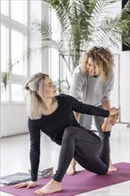 Woman doing yoga indoors