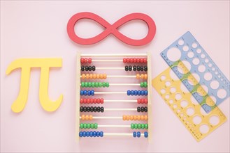 Math rulers supplies with science symbols abacus