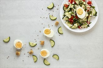 Salad with boiled eggs table