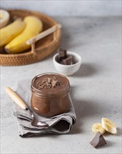 High angle chocolate banana pudding