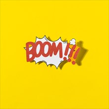 Boom cartoon illustration text retro pop art style yellow background