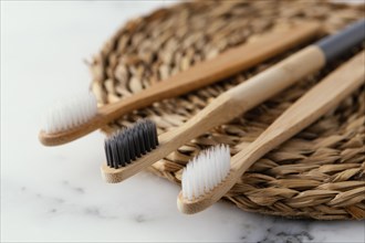 Close up ecological toothbrushes