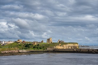 View over the River Tyne with the ruins of Tynemouth Priory and Castle