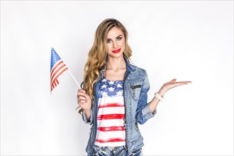 Usa independence day concept with woman holding flag