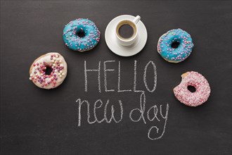 Hello new day with doughnut collection