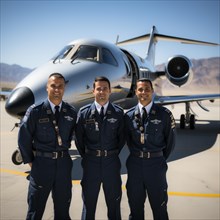 Proud pilots stand in front of their aircraft