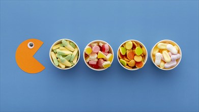 Top view variety sweets cups