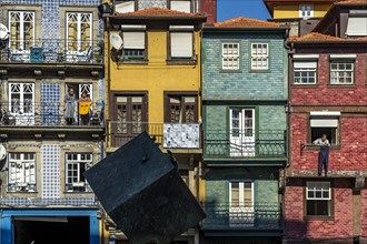 Typical houses at the Praca Ribeira square in the old town of Porto