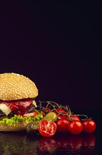 Front view burger with black background