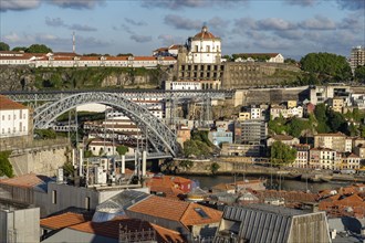 View from the Miradouro da Vitoria of the Mosteiro da Serra do Pilar monastery in gaia and the Ponte Dom Luis I bridge