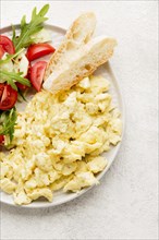 Top view scrambled eggs with copy space