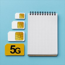 Top view sim cards with notebook